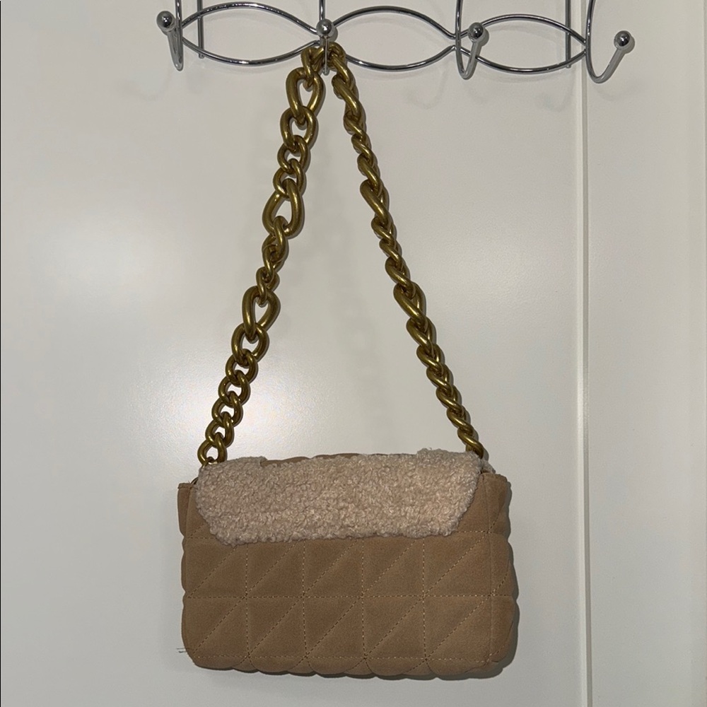 Zara Beige Quilted Leather Fleece Handbag - Picture 5 of 13
